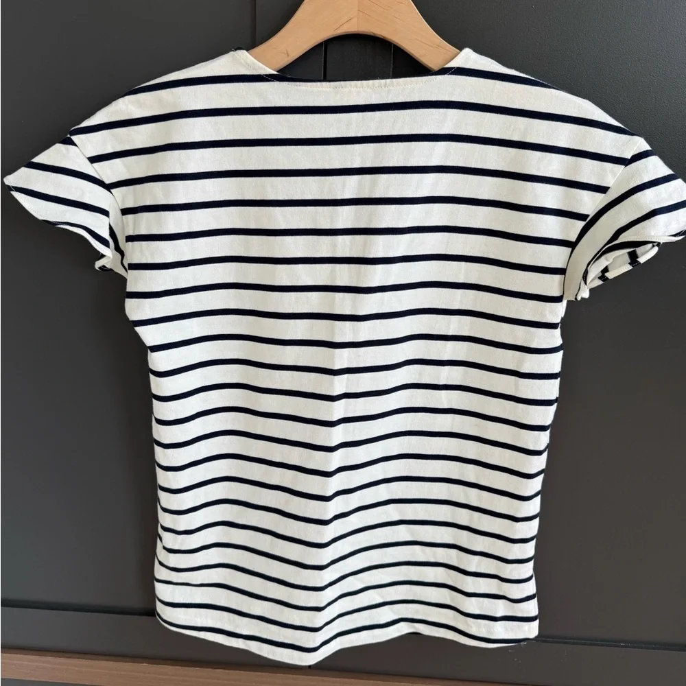 J. Crew White & Navy Striped V-Neck Flutter sleeve Cotton Top  • XS